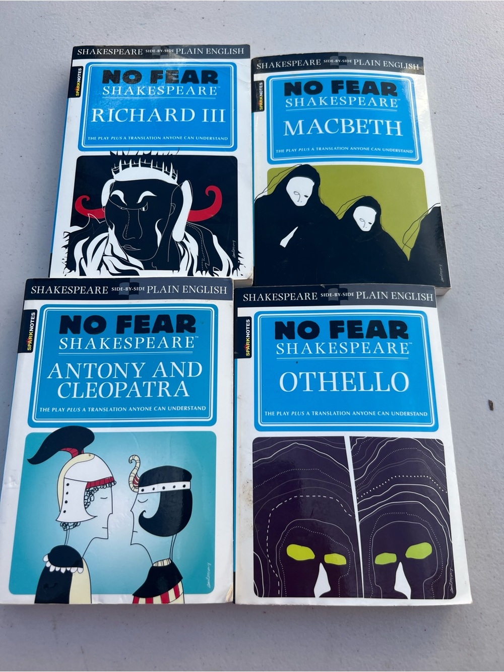 No Fear Shakespeare Lot of 4 Books Richard III Macbeth Othello Antony Cleopatra
